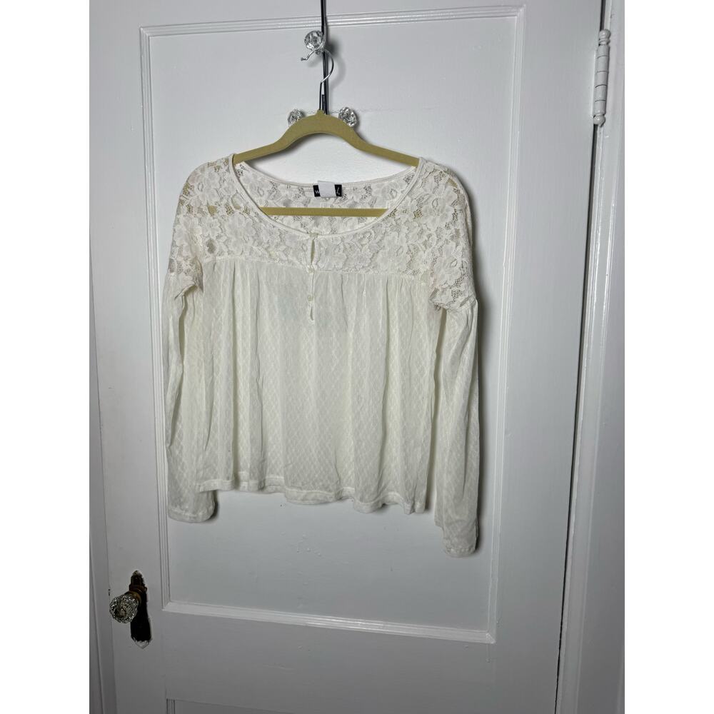 Vintage Y2K 2000s Wet Seal Ivory Lace Boho Festival Sheer Long Sleeve Top Medium